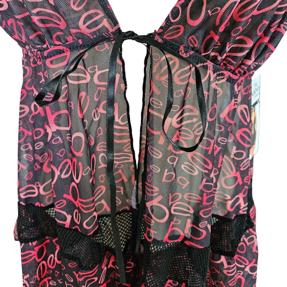 bebe Mesh Cami and Short Lingerie Sleepwear 2 Piece Set, Logo Print, X-Large - Picture 6 of 13